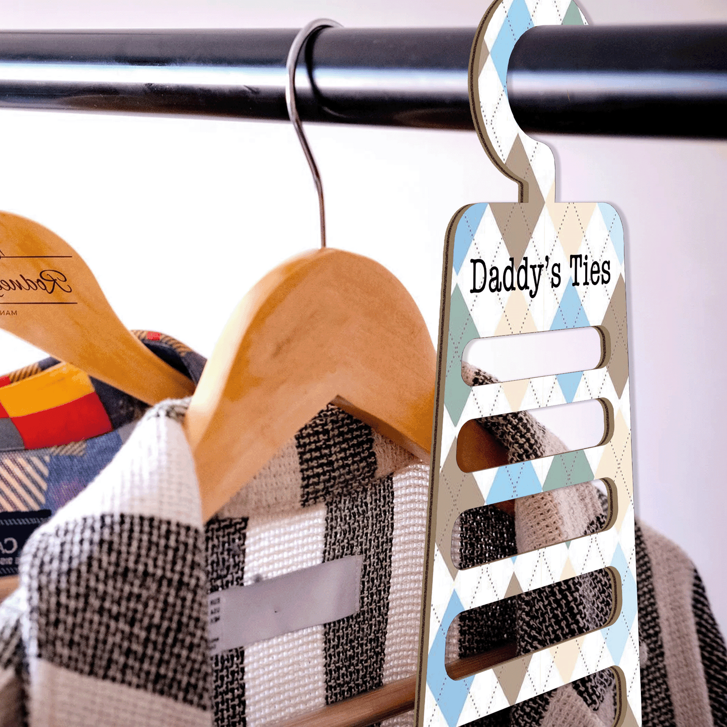 Personalized Tie Hanger for Daddy – “Daddy’s Ties” Wooden Organizer Gift