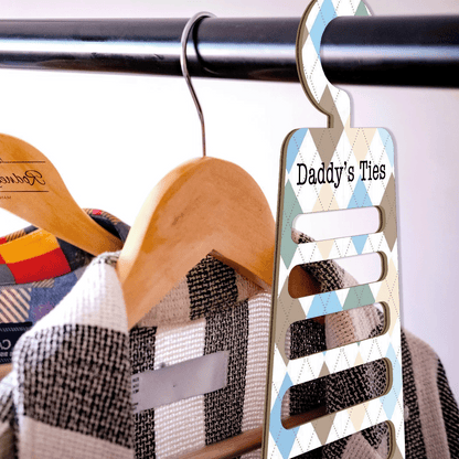 Personalized Tie Hanger for Daddy – “Daddy’s Ties” Wooden Organizer Gift