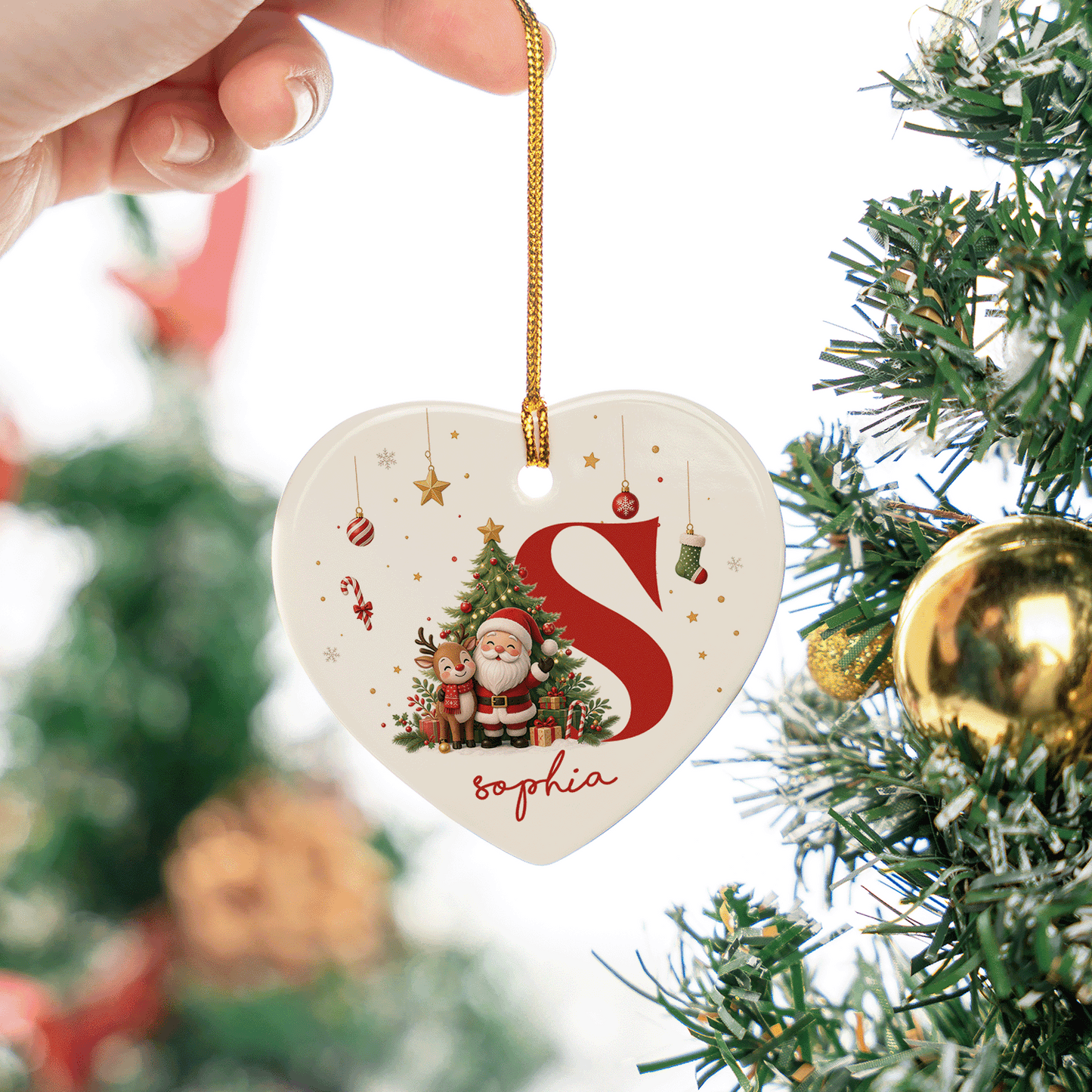 Personalized Cute Heart Ceramic Christmas Ornament, Custom Name Holiday Gift
