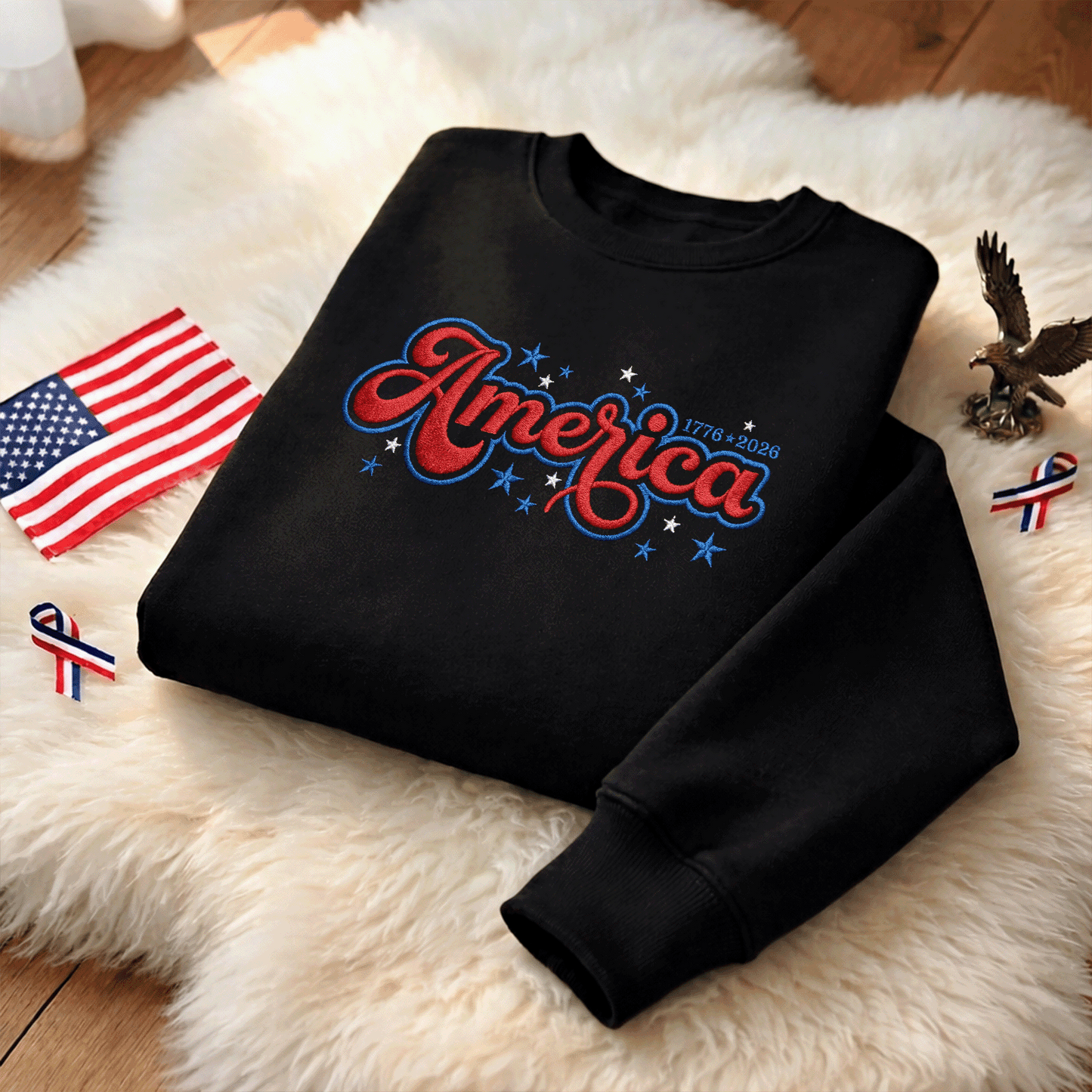 USA 250 Freedom - Embroidered Sweater 1776-2026 Patriotic Pullover