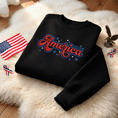 USA 250 Freedom - Embroidered Sweater 1776-2026 Patriotic Pullover