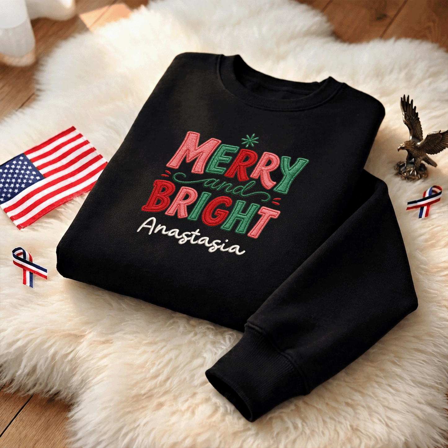 Personalized Embroidered Merry & Bright Holly Berries Sweatshirt with Custom Name