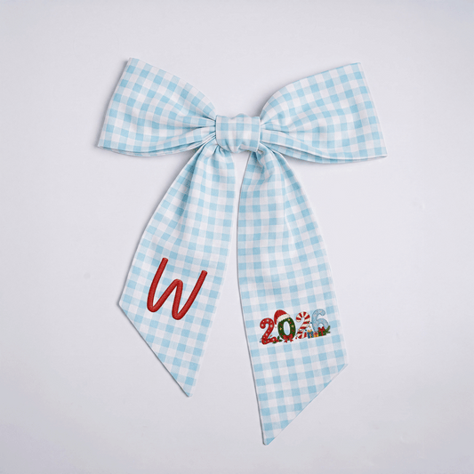 Personalized Monogram 2026 Christmas Bow, Custom Initial Dated Year Holiday Tree Topper & Hair Ribbon