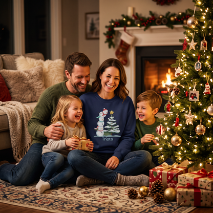 Personalized Snowman & Christmas Tree Embroidered Christmas Sweatshirt