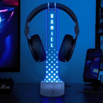 Personalized Acrylic Headphone Stand with Lights for Dad – Custom Name Gift