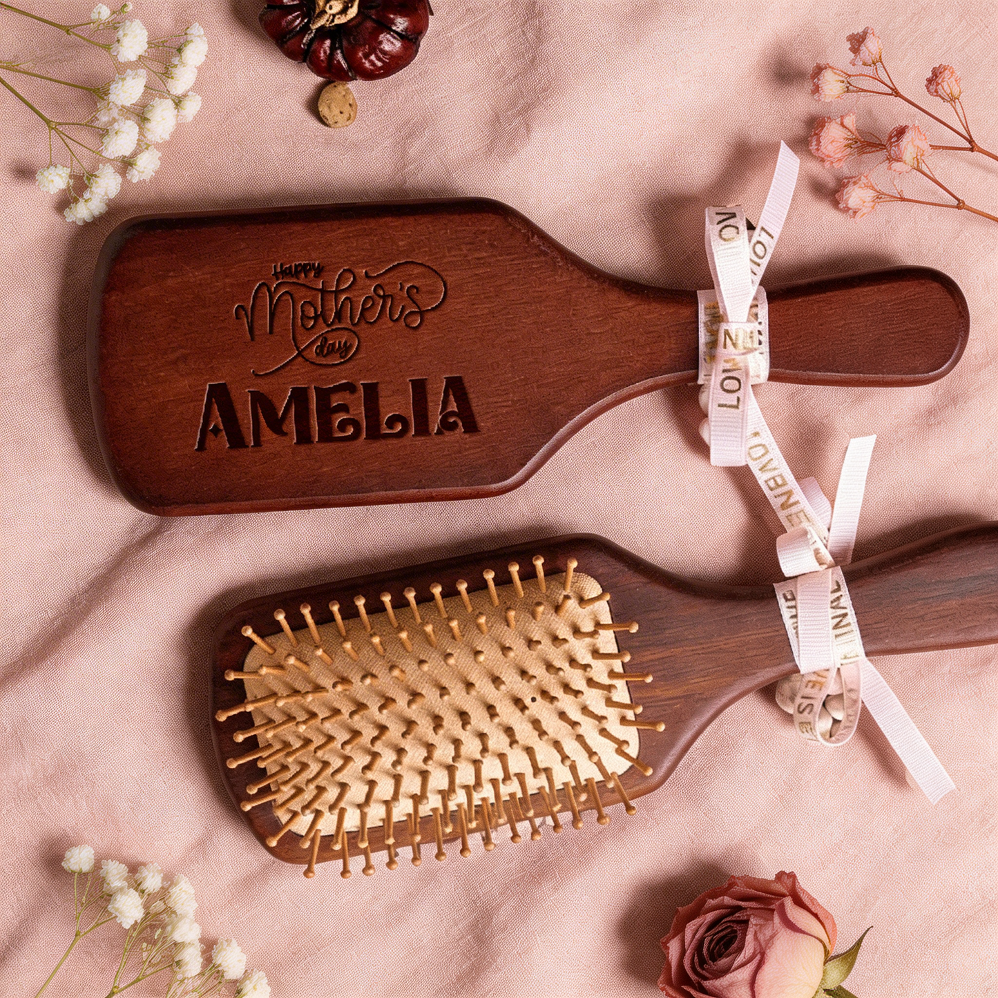 Custom Name Wooden Airbag Comb – Personalized Gift for Mom