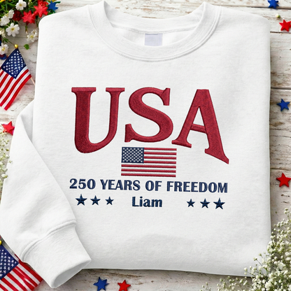 USA 250th Anniversary Embroidered Sweatshirt - Celebrate Freedom Patriotic Gift
