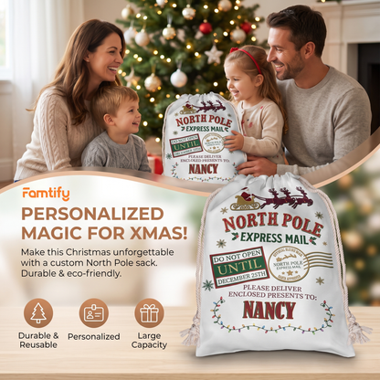 Personalized North Pole Express Mail Christmas Sack with Custom Name