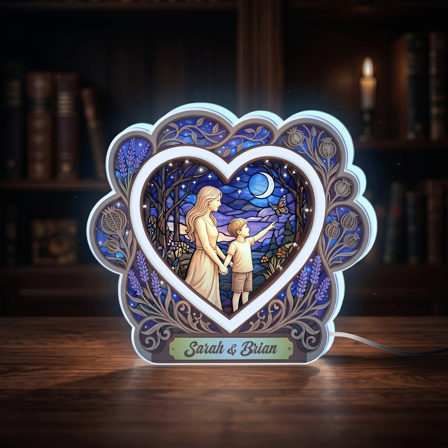 Personalized Acrylic Night Light for Mom and Child – Custom Mother Baby LED Lamp, Nursery Bedside Light