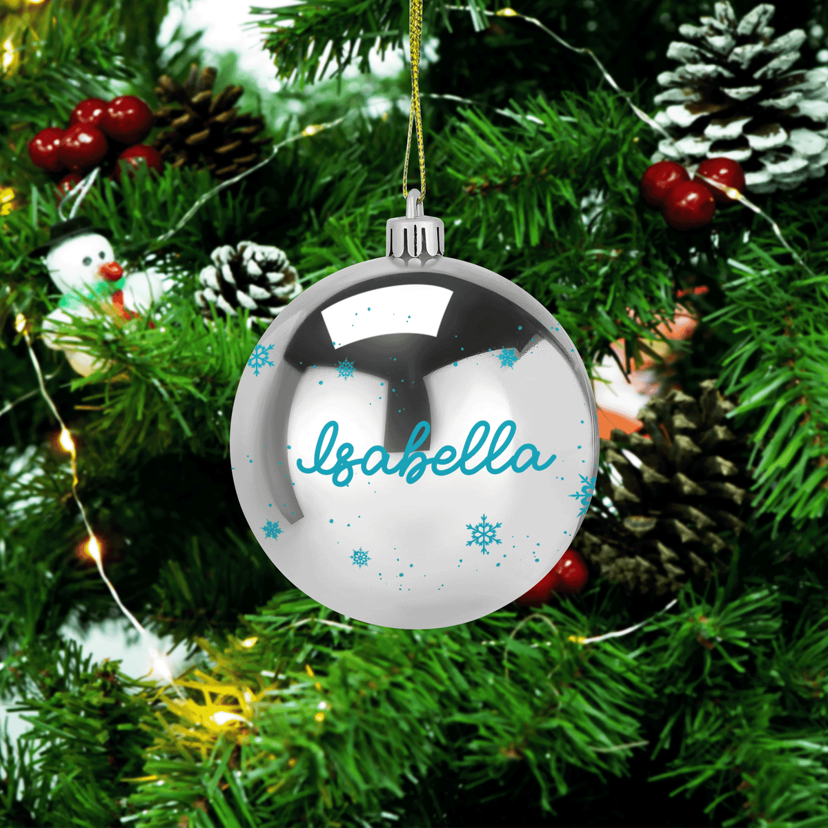 Personalized Name Christmas Ball Ornament - Silver Snowflake Shatterproof Holiday Bauble