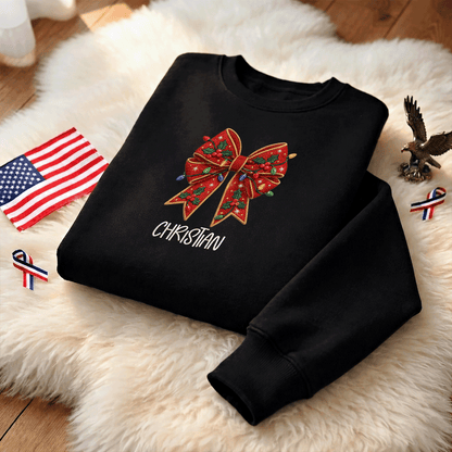 Personalized Embroidered Christmas Bow Sweatshirt with Custom Name