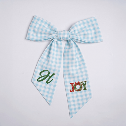 Custom Letter Christmas Joy Wreath Embroidered Linen Wreath Sash, Personalized Monogram Holiday Bow Sash for Door Decor