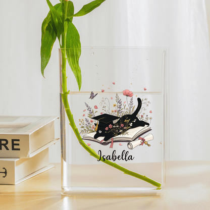 Personalized Cat Graduation Acrylic Book Vase with Custom Name