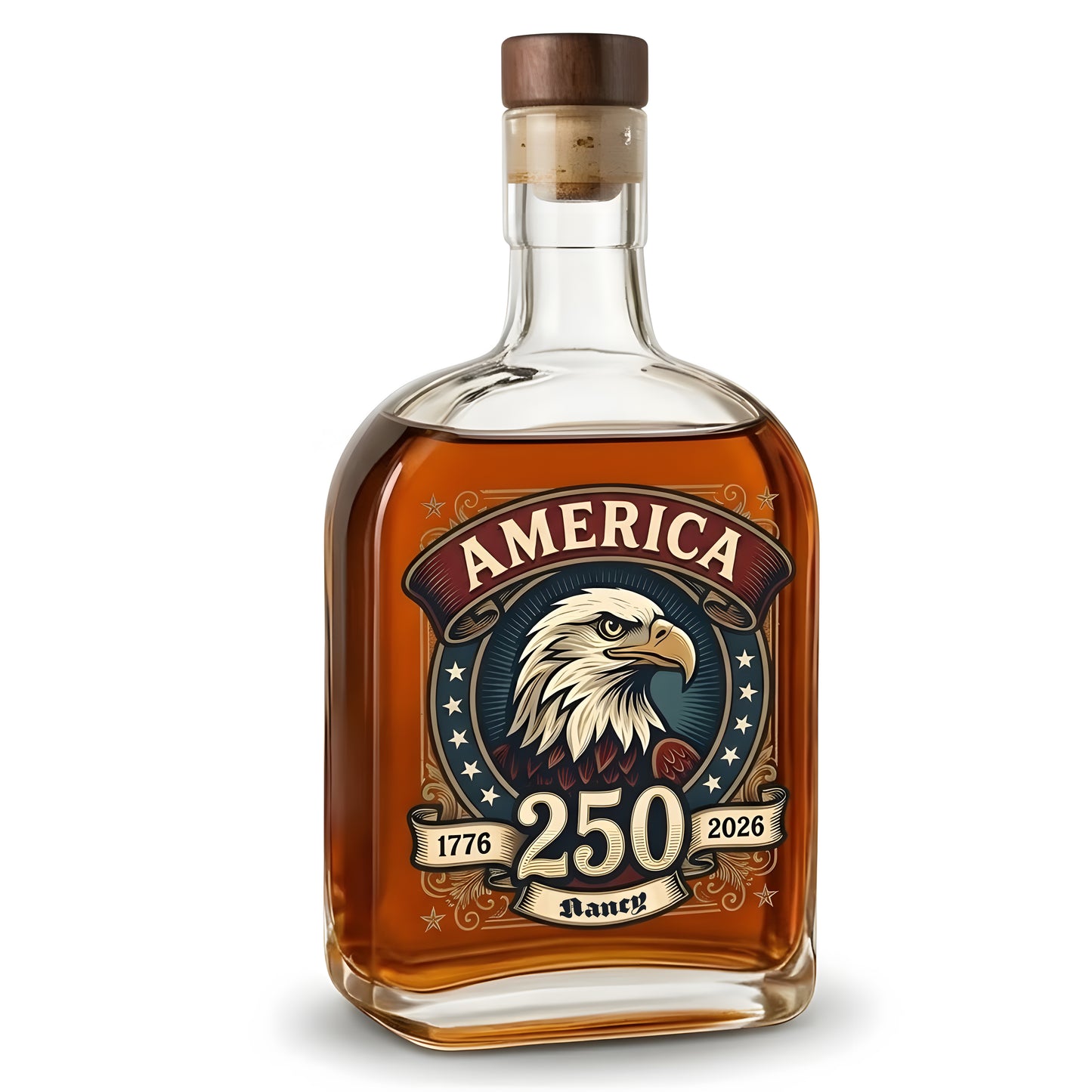 America 250 Years of Freedom Patriotic Eagle Flag Whiskey Bottle