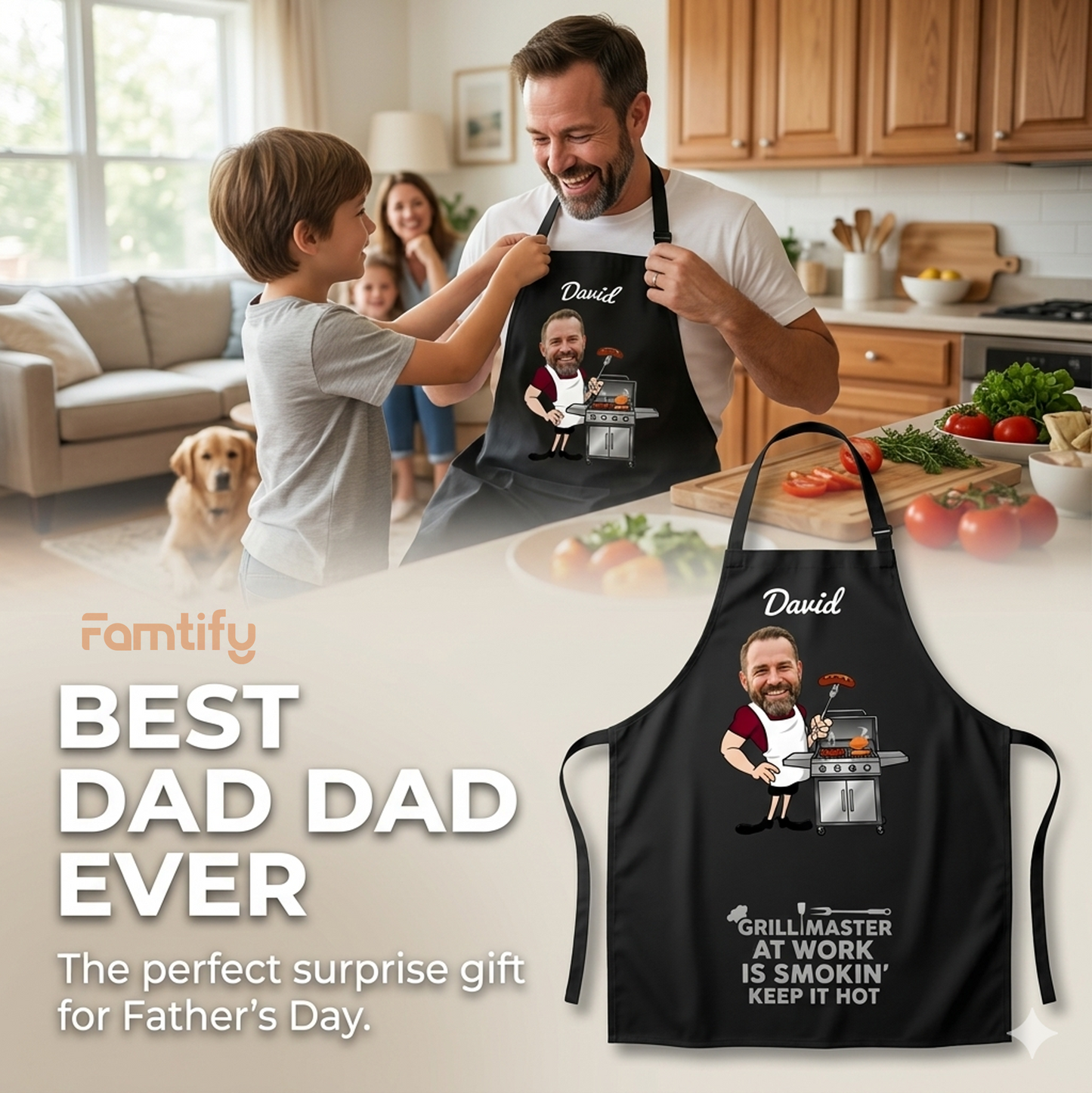 Personalized Grill Master Apron for Dad – Custom Photo & Name BBQ Father’s Day Gift