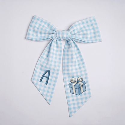 Custom Letter Gift Box Embroidered Linen Wreath Sash, Personalized Monogram Holiday Present Bow Sash for Front Door Decor