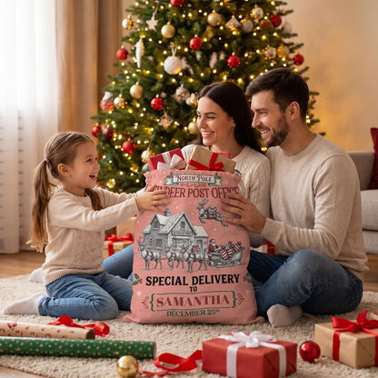Personalized Reindeer Post Office Christmas Sack with Custom Name