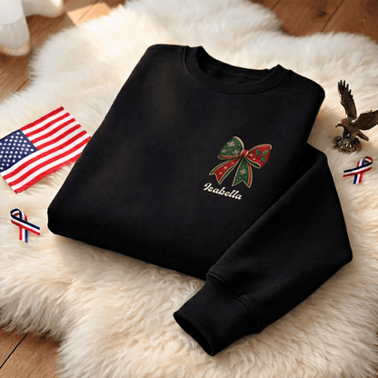 Personalized Christmas Bow Embroidered Sweatshirt | Custom Name Holiday Ribbon Crewneck Gift