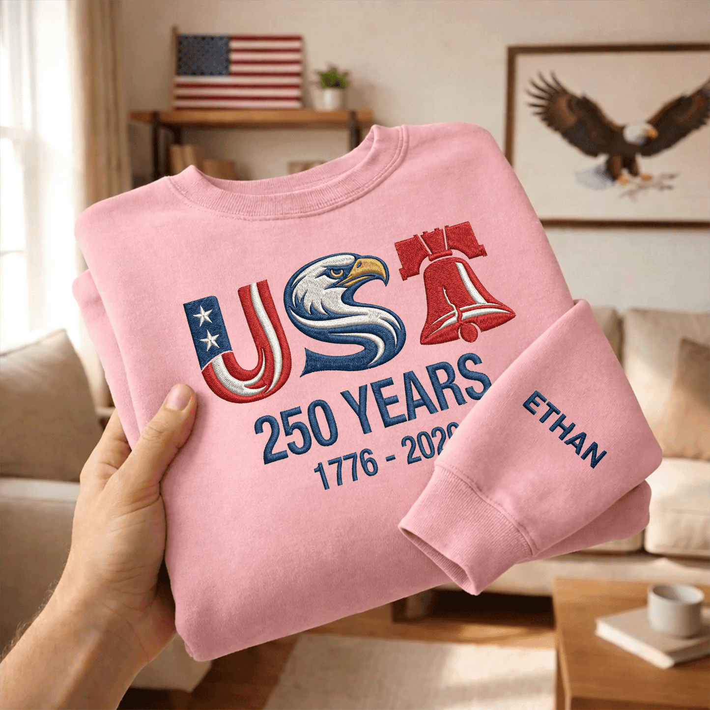 USA 250 Years 1776–2026 Embroidered Sweatshirt - Patriotic Independence Day Crewneck