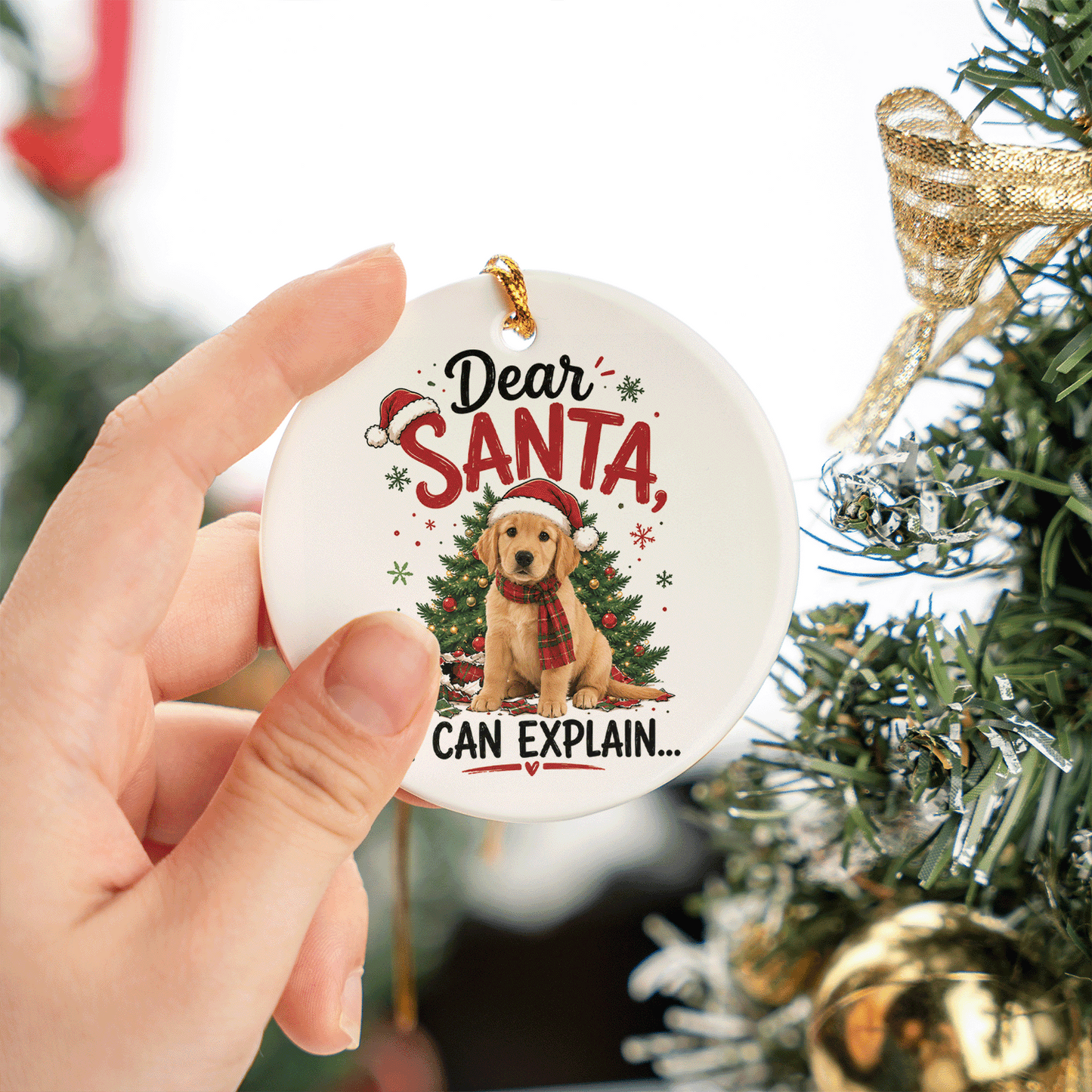 Personalized Dear Santa I Can Explain Pet Oval Ceramic Ornament, Custom Pet Photo Christmas Gift