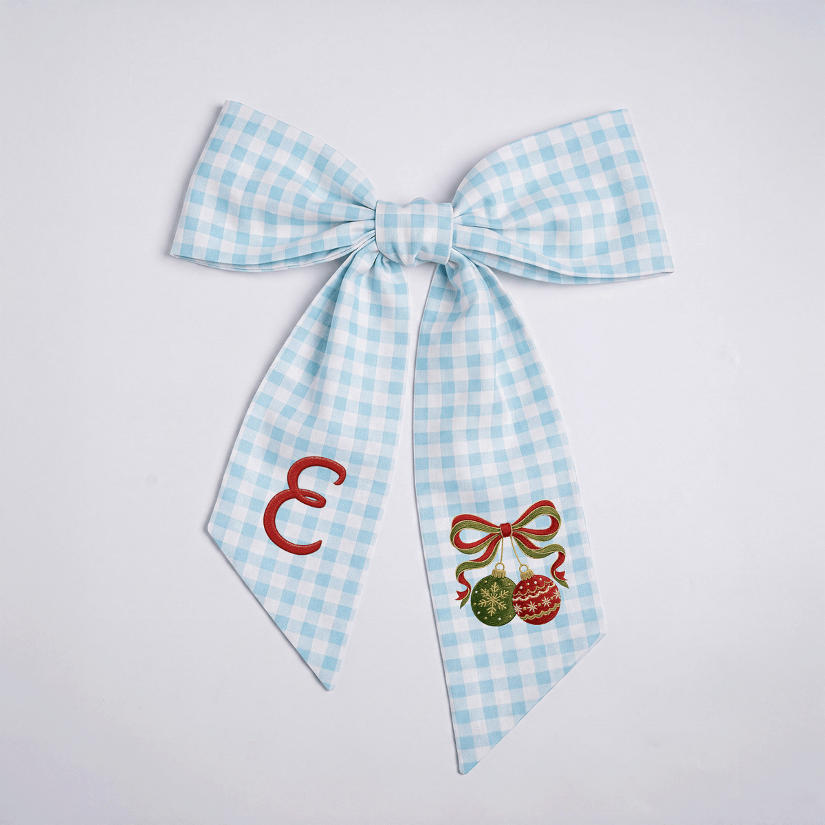Custom Monogram Christmas Ornaments Embroidered Linen Door Wreath Sash, Personalized Initial Red Green Baubles Ribbon Holiday Wreath Sash & Front Door Decor