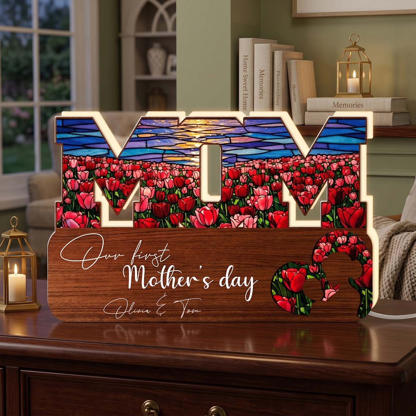 First Mother’s Day MOM Plaque – Personalized Acrylic Light Box Keepsake