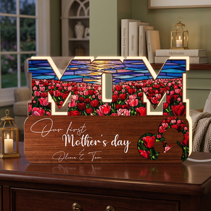 First Mother’s Day MOM Plaque – Personalized Acrylic Light Box Keepsake