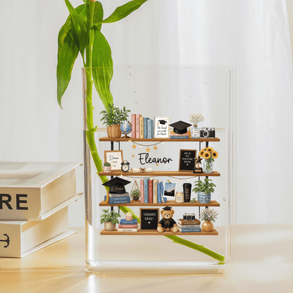 Personalized Graduation Bookshelf Acrylic Book Vase, Custom Name Graduation Flower Vase