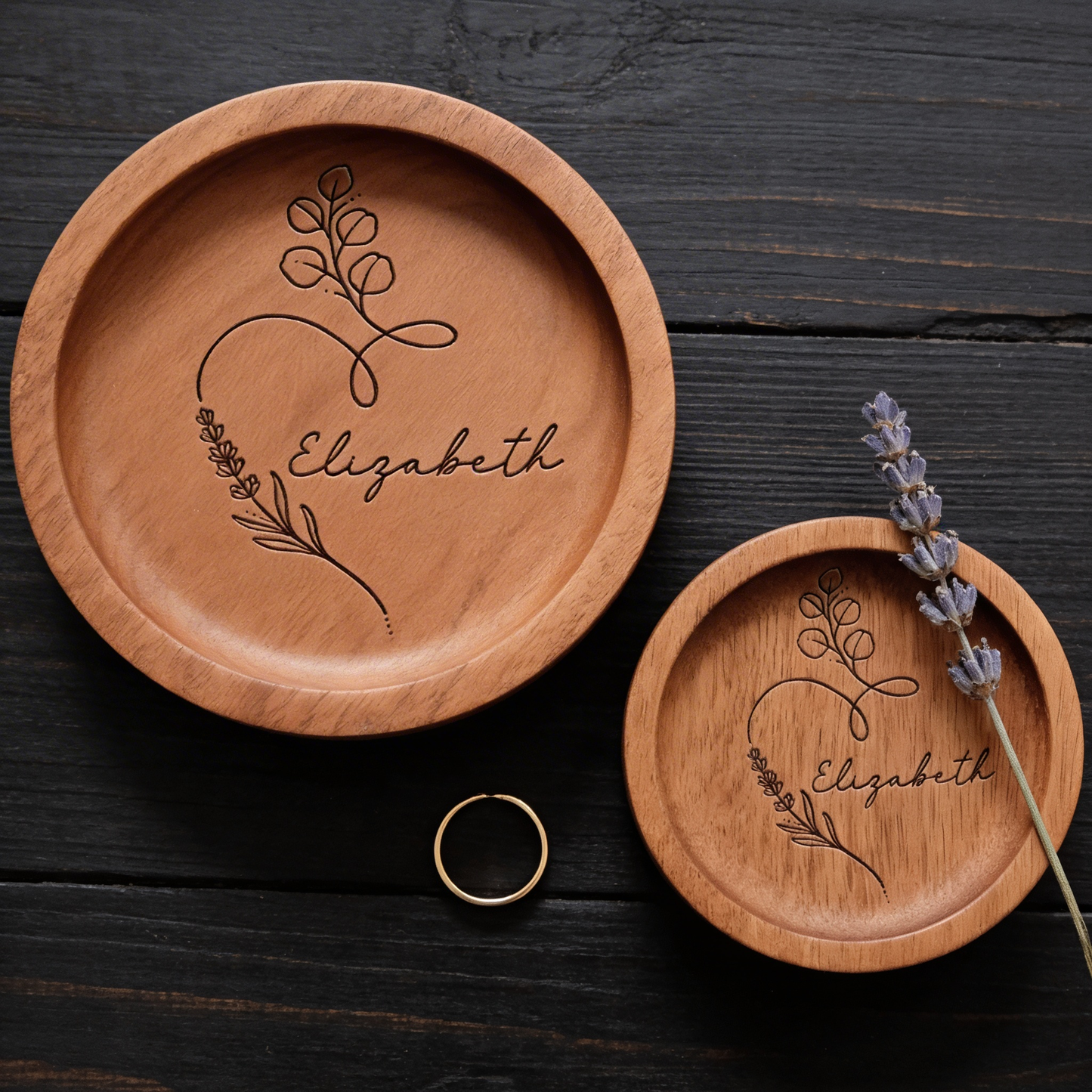 Custom Wooden Ring Dish – Engraved Jewelry Holder Gift for Mom – Personalized Keepsake