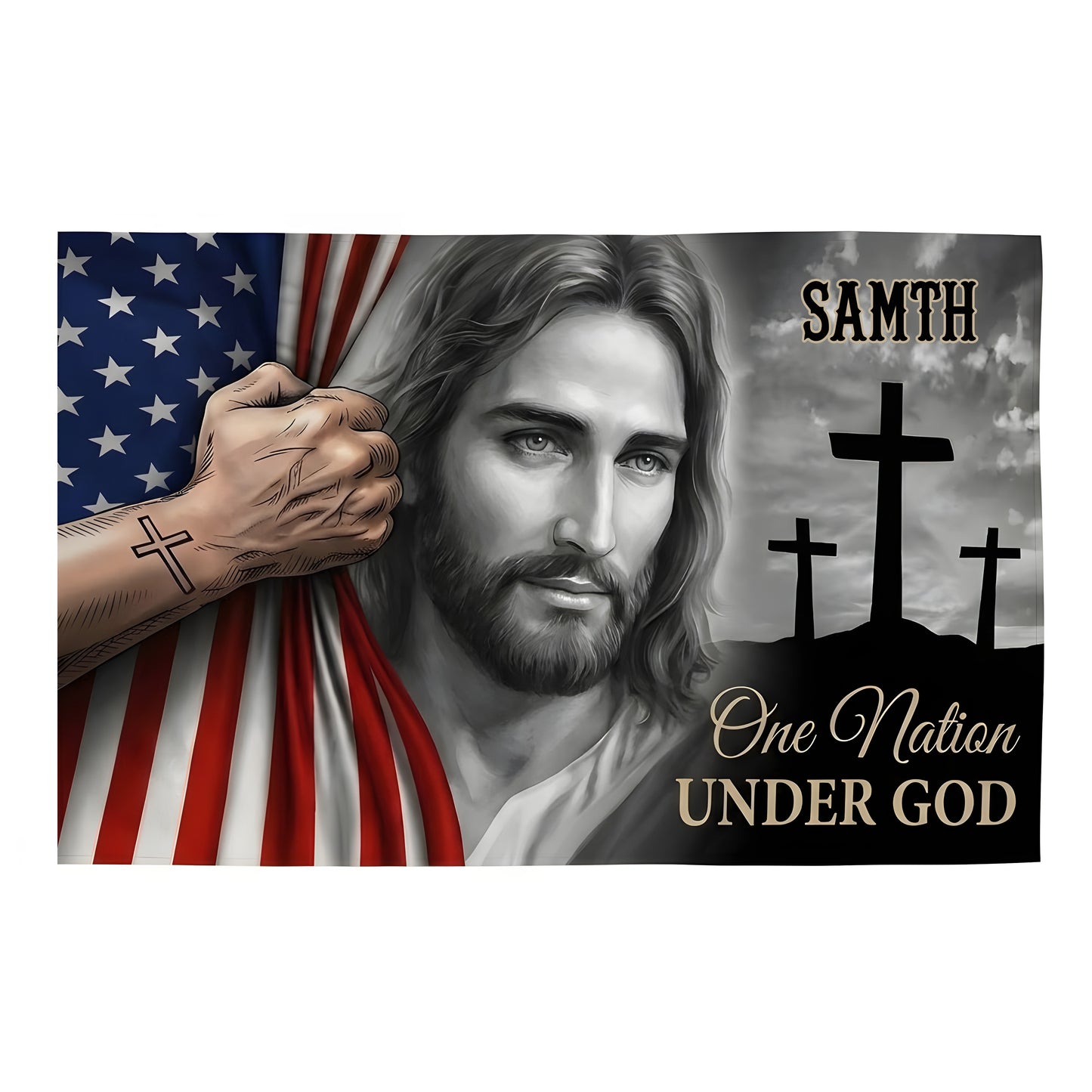 Personalized Family Name One Nation Under God Banner House Flag