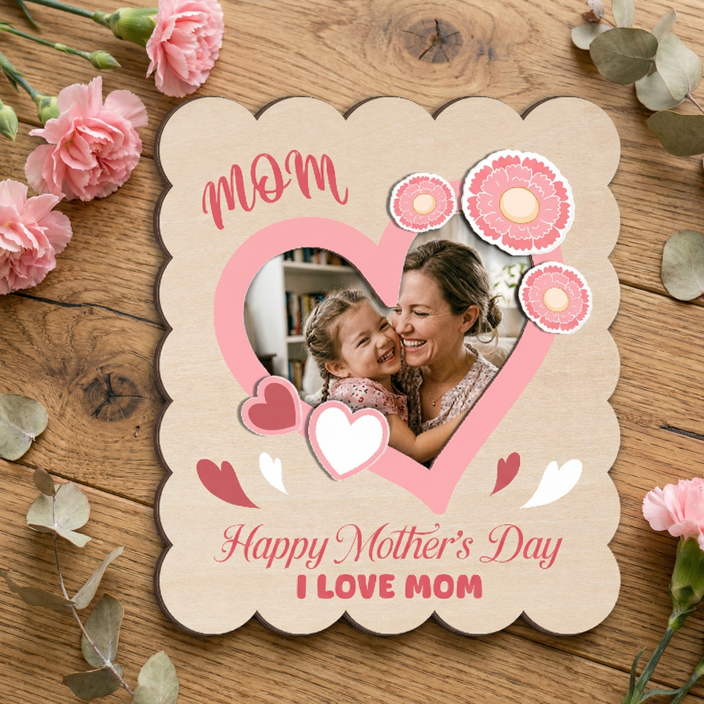 Custom Wooden Photo Frame Magnet for Mom – Heartfelt Design Mother’s Day Gift – Personalized Wallet Size Photo Holder