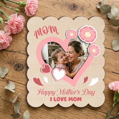 Custom Wooden Photo Frame Magnet for Mom – Heartfelt Design Mother’s Day Gift – Personalized Wallet Size Photo Holder
