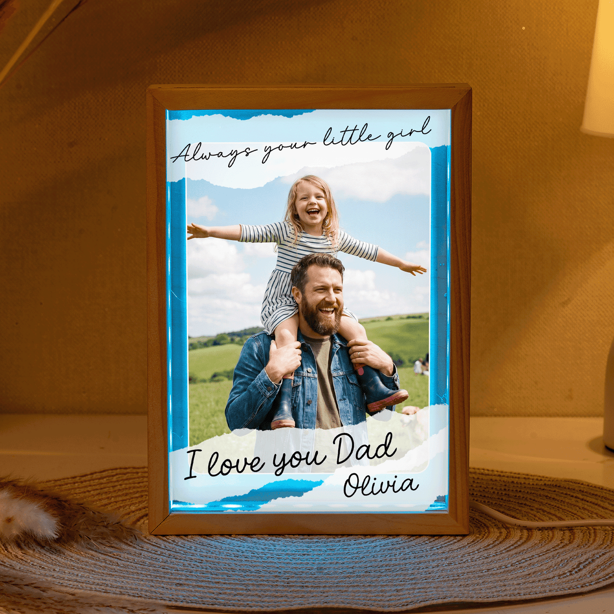 Always Your Little Girl I Love You Dad Photo Frame Light Box - Custom Photo LED Gift for Dad