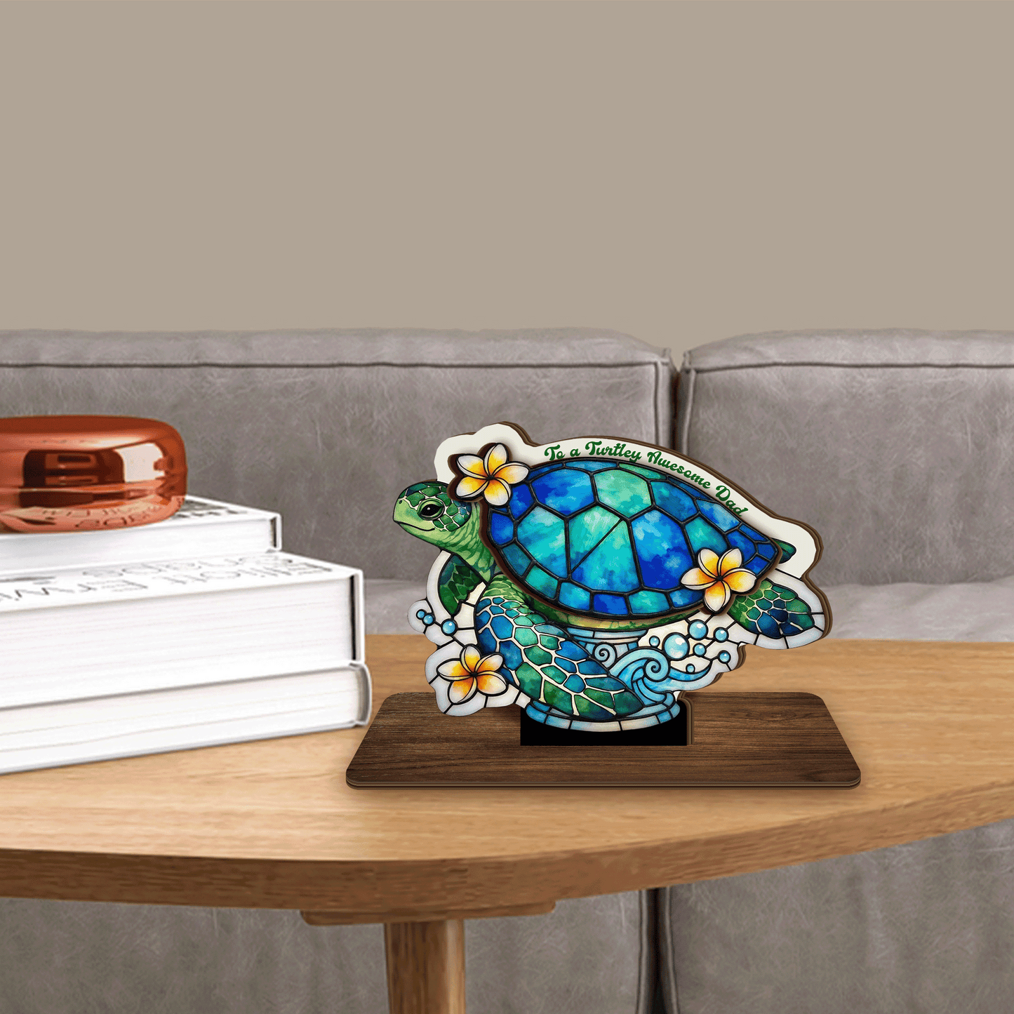Turtle Dad Personalized Wooden Standing Sign – Family Gift Decor