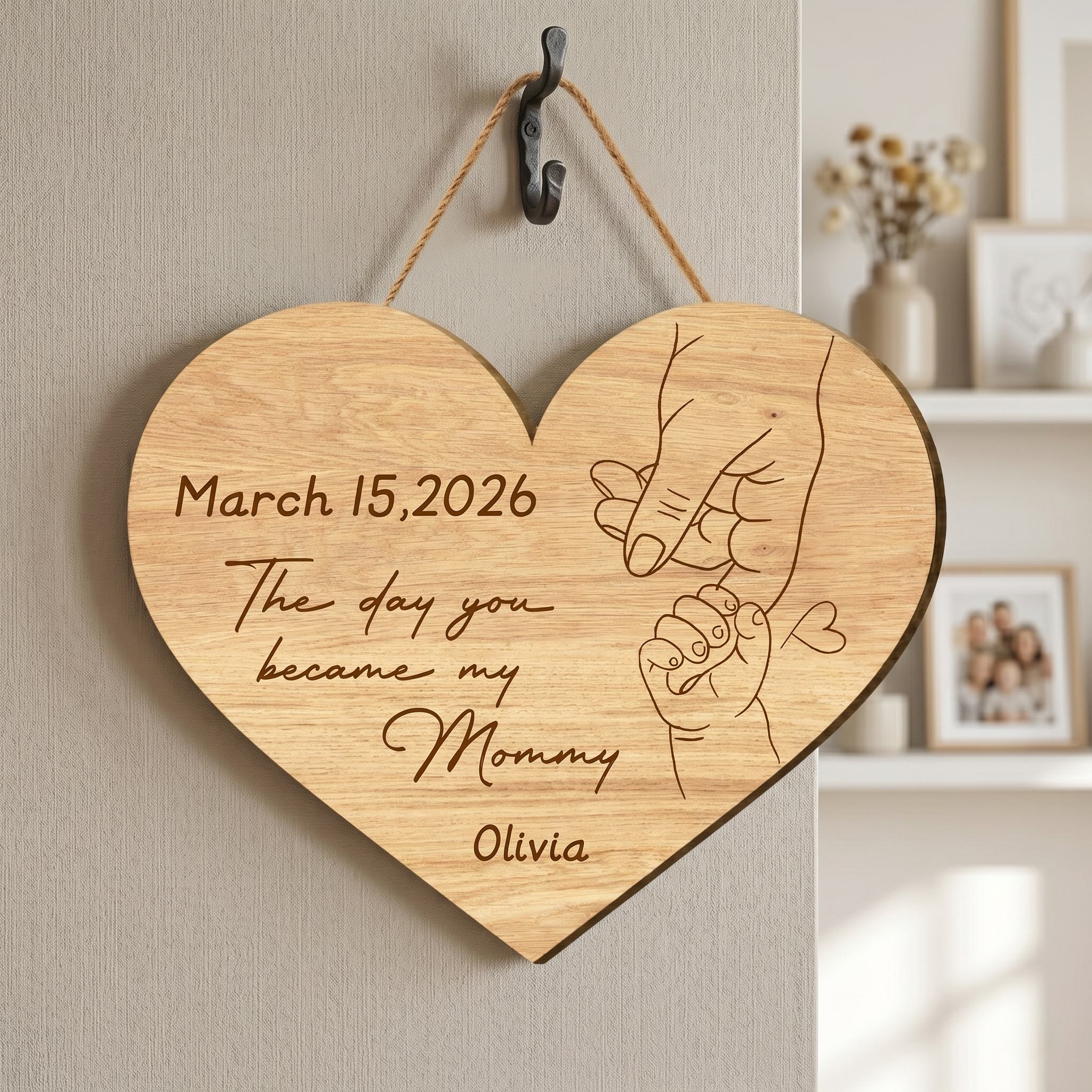 Personalized “The Day You Became My Mommy” Wooden Sign, First Mother’s Day Gift from Baby