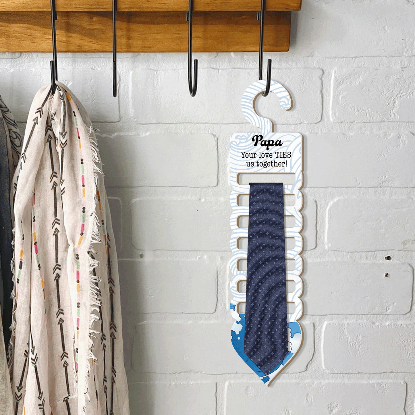 Personalized Tie Hanger for Papa – “Your Love Ties Us Together” Gift