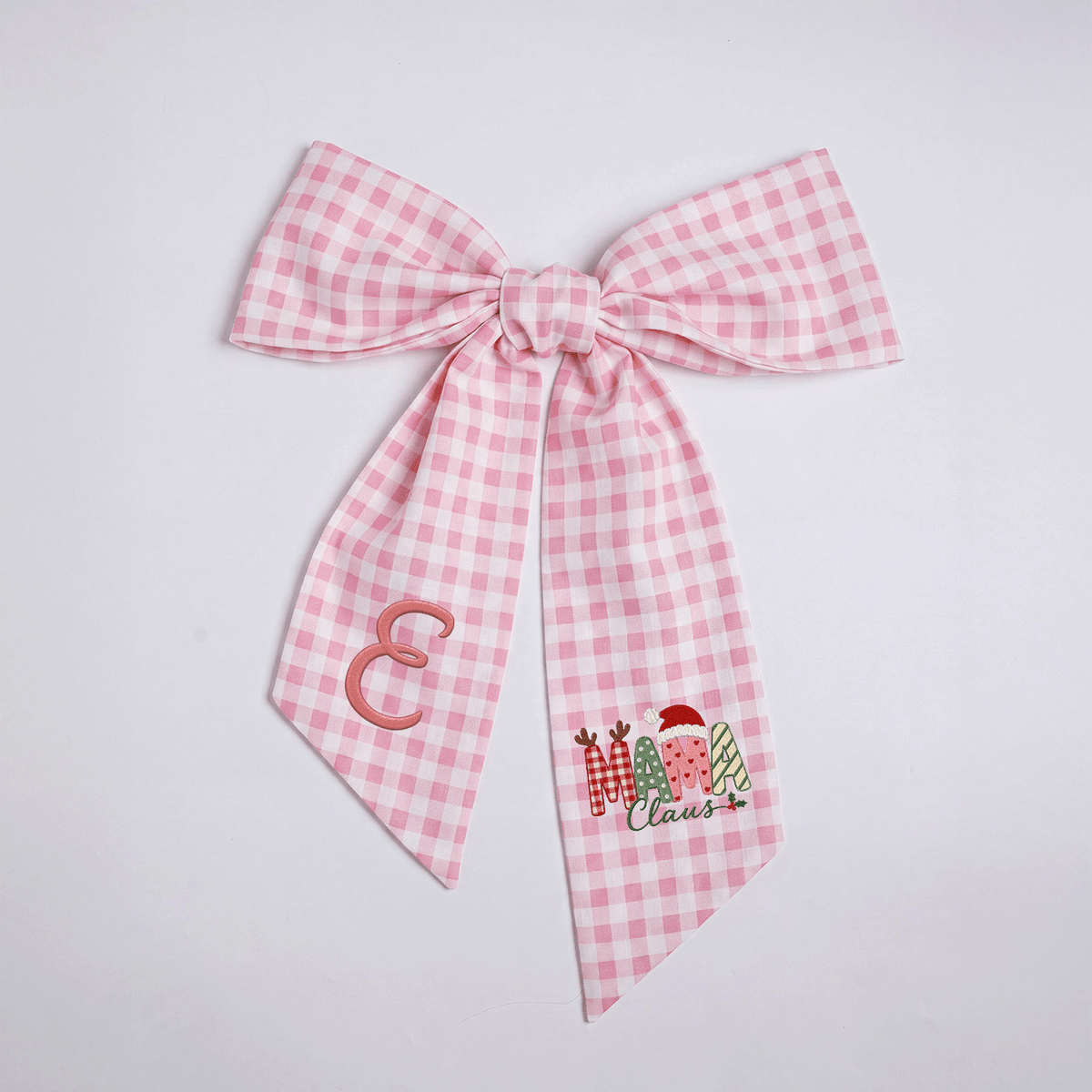 Custom Monogram Mama Claus Embroidered Linen Door Wreath Sash, Personalized Initial Santa Hat Reindeer Festive Typography Holiday Wreath Sash & Front Door Decor