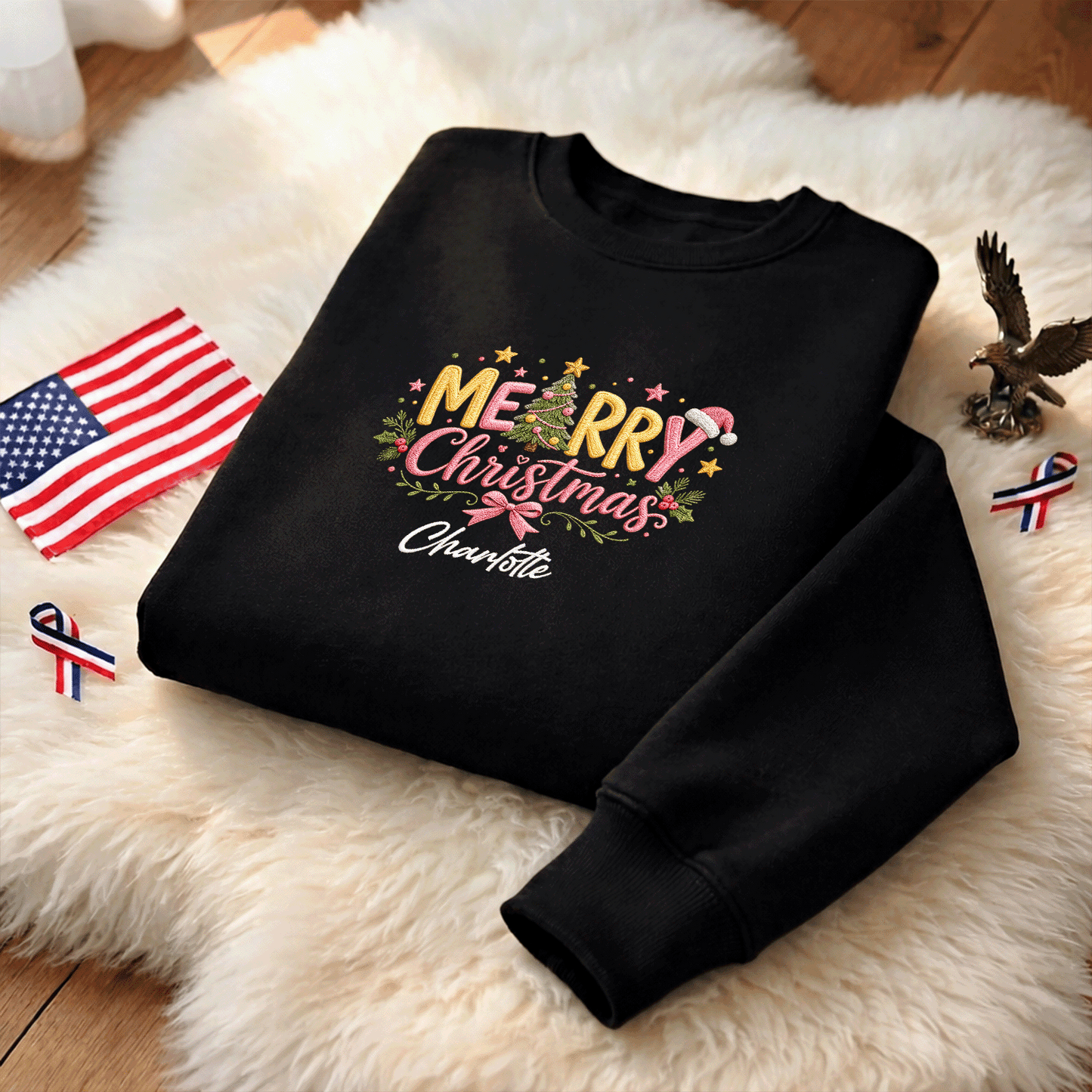 Personalized Embroidered Merry Christmas Typography Sweatshirt with Custom Name