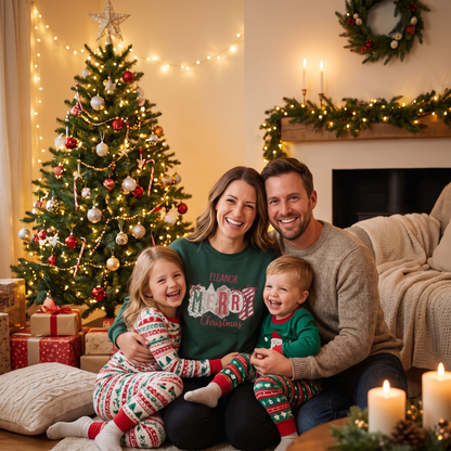 Personalized Merry Christmas Patchwork Sweatshirt with Custom Name | Vintage Holiday Crewneck Gift