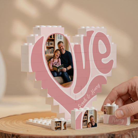 Personalized Heart Building Block Desk Decor – Custom Photo Father’s Day Gift