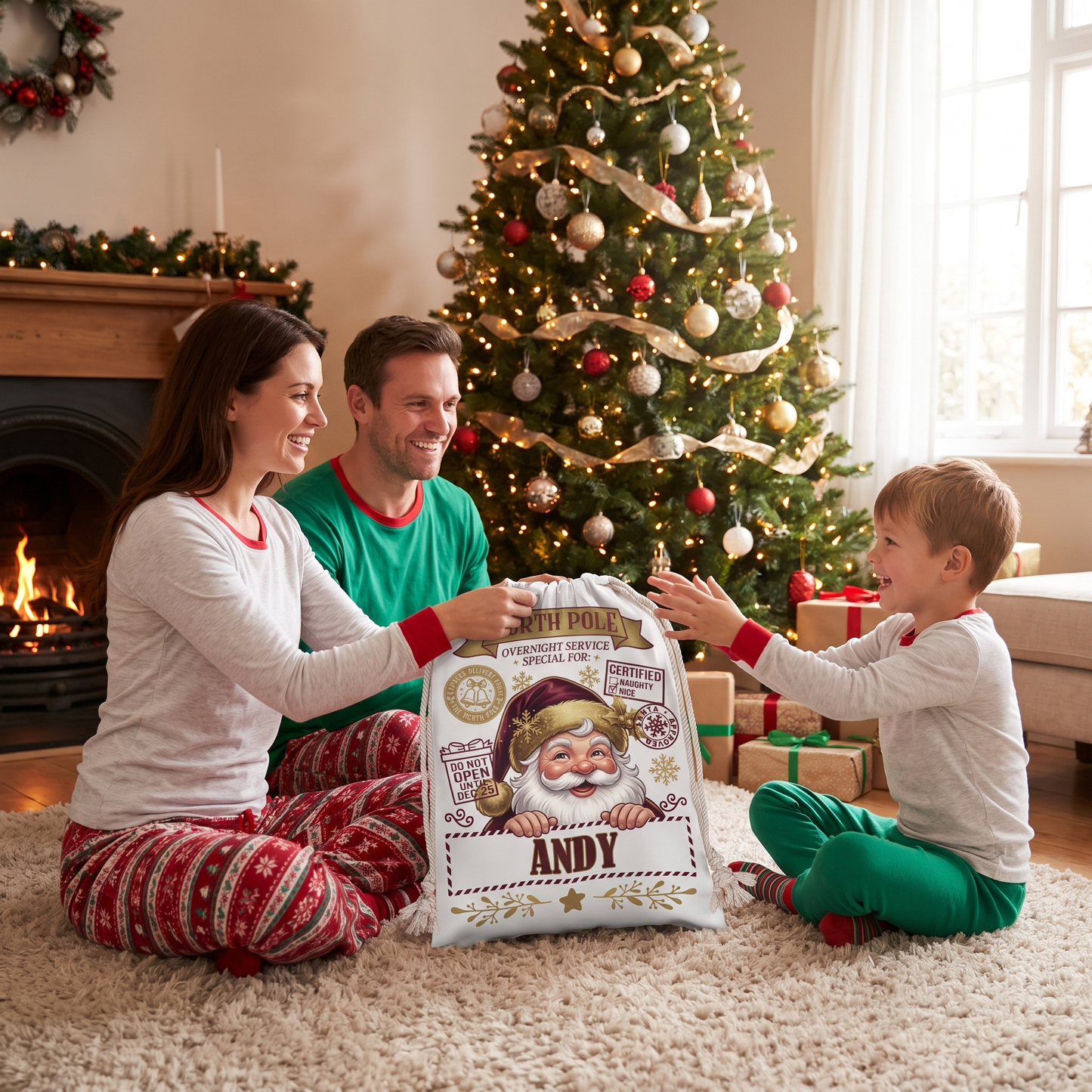 Personalized North Pole Santa Claus Christmas Sack, Custom Name Santa Gift Bag