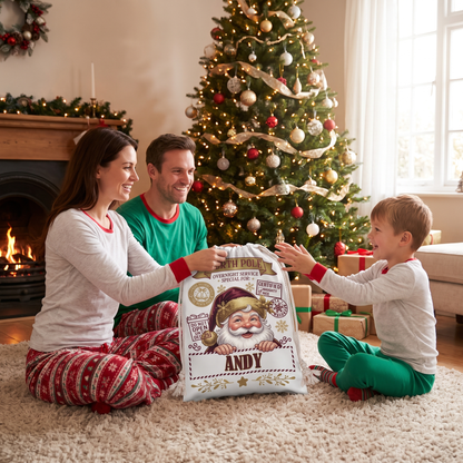 Personalized North Pole Santa Claus Christmas Sack, Custom Name Santa Gift Bag