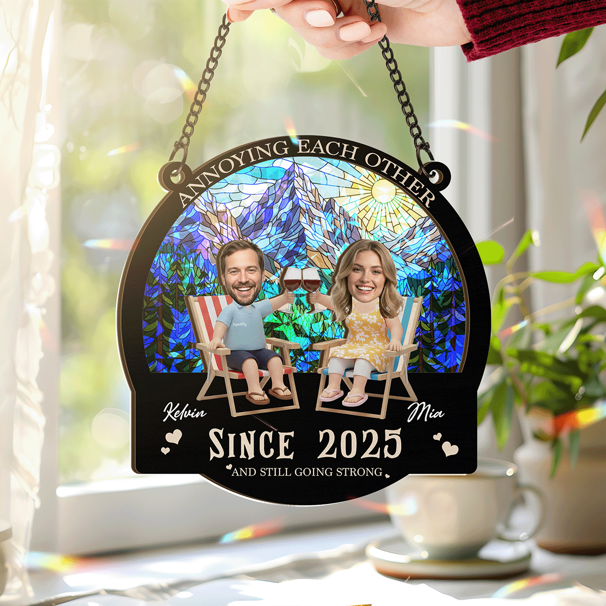 Annoying Each Other Forever – Funny Couple Gift for Couples – Personalized 2-Layer Stained Glass Suncatcher
