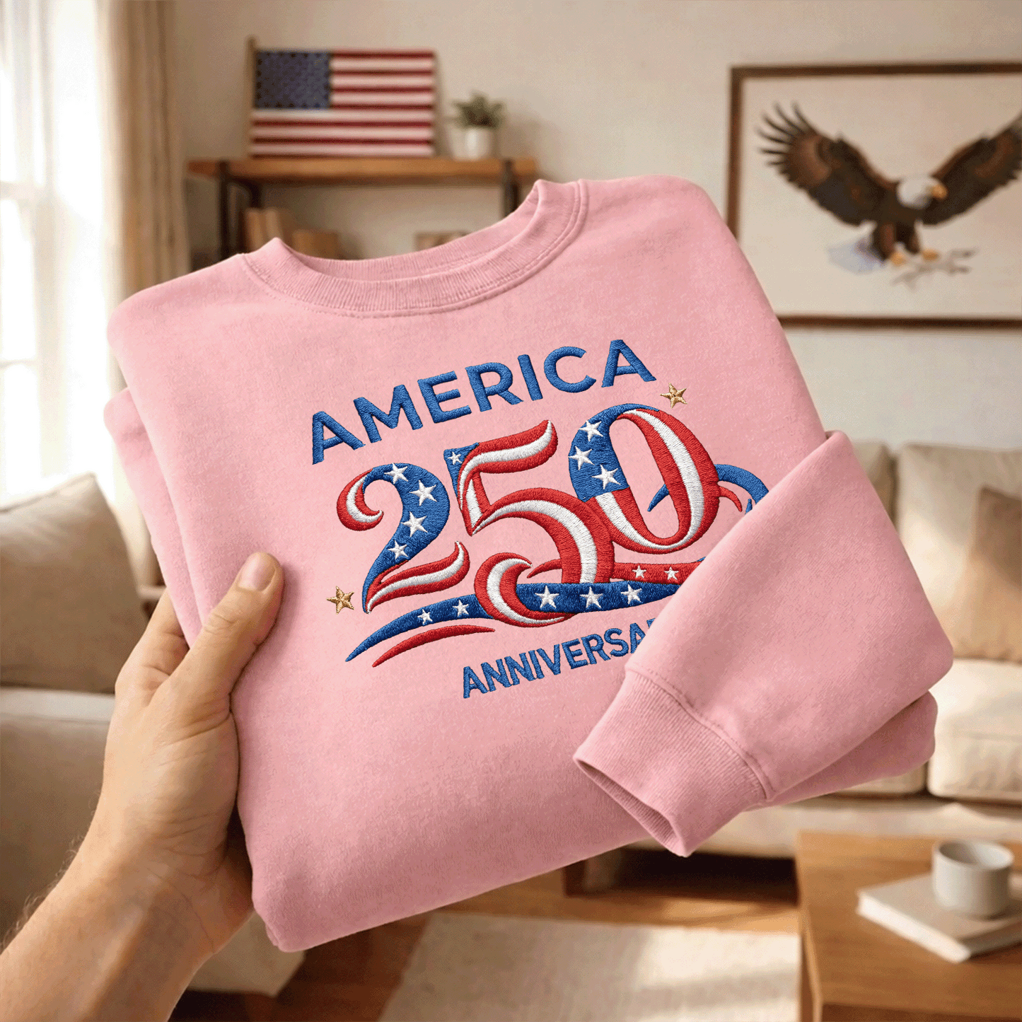 America 250 Anniversary Embroidery Design - USA 250th Birthday Red White Blue Stitch