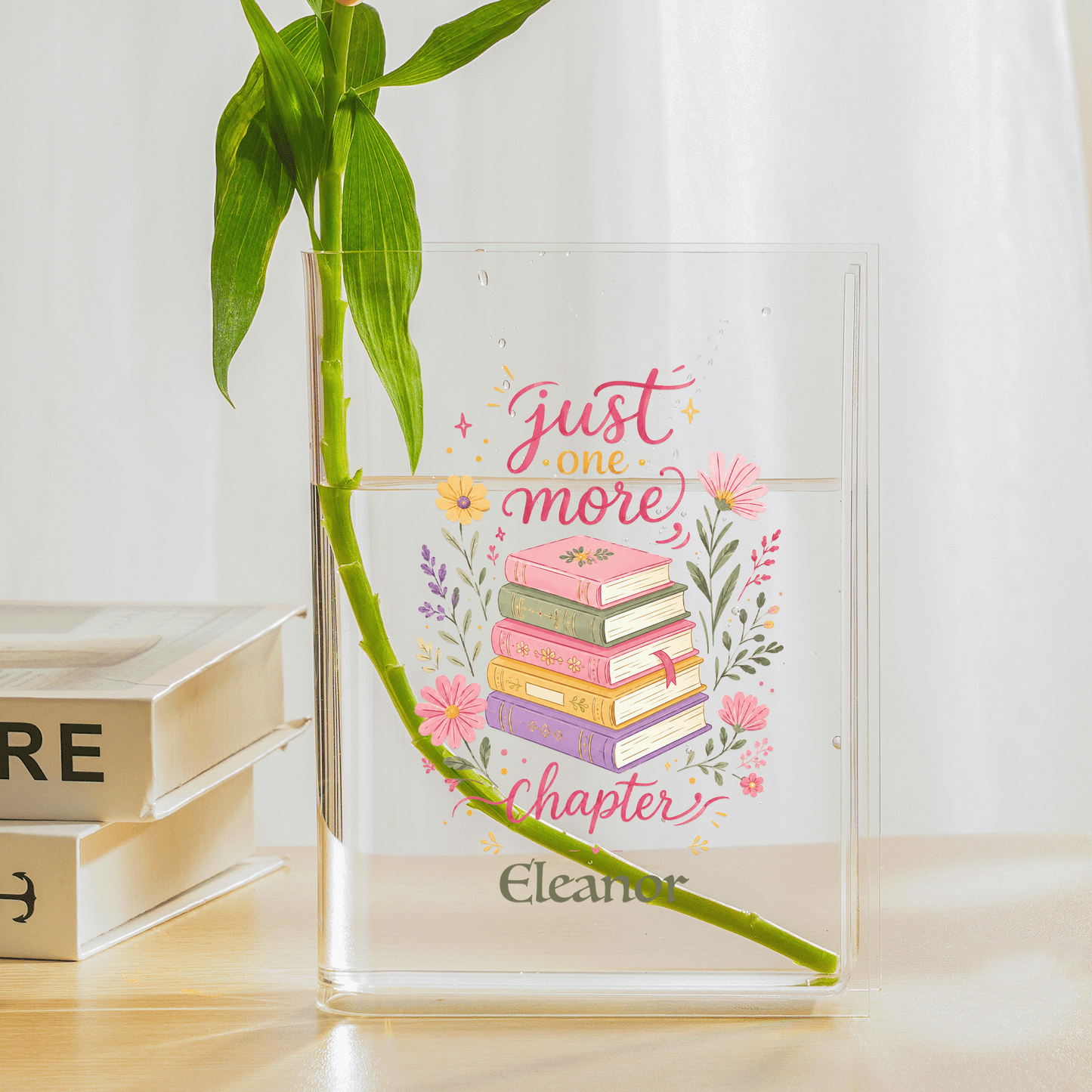 Personalized Just One More Chapter Acrylic Book Vase with Custom Name