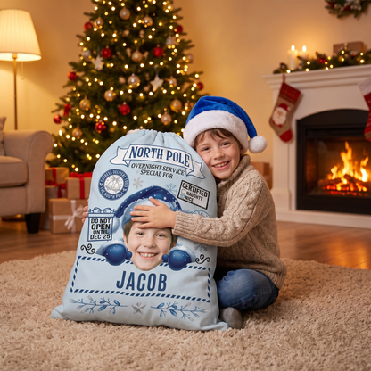 Personalized Overnight Service Special for Christmas Sack, Custom Name Santa Gift Bag