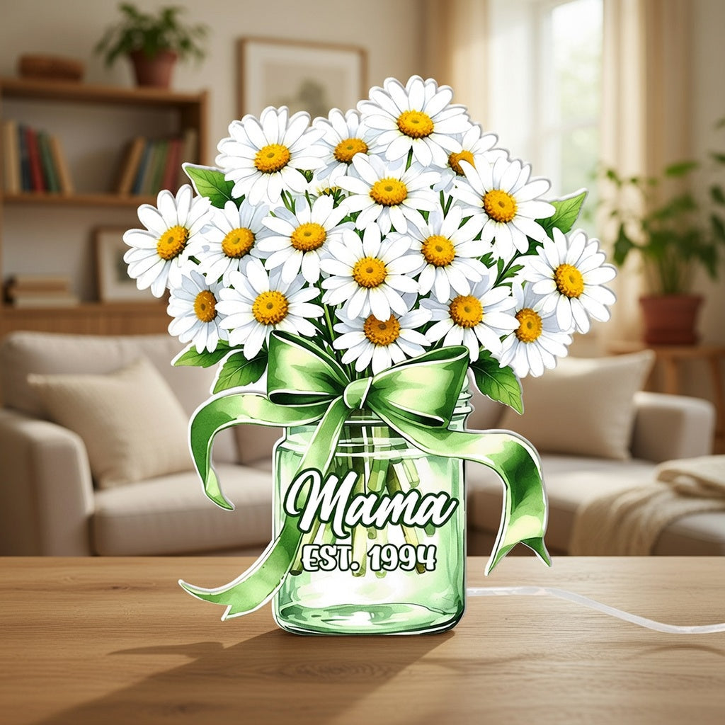 Personalized Acrylic Floral Night Light – Custom Flower Vase Lamp for Mom, LED Bedside Decor