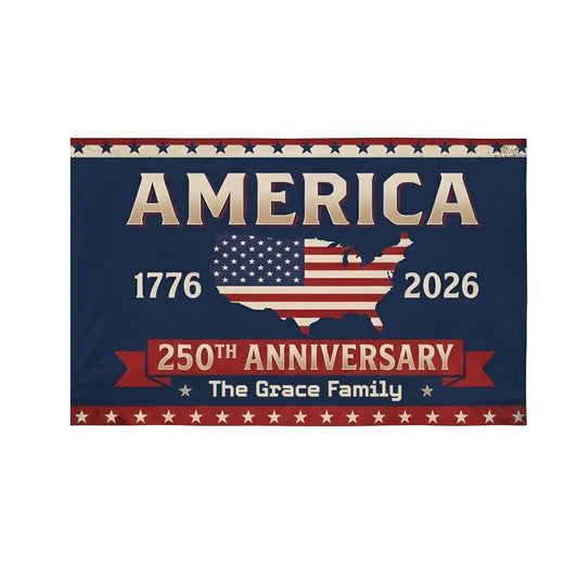 Personalized Family Name America 250th Anniversary Banner House Flag Navy