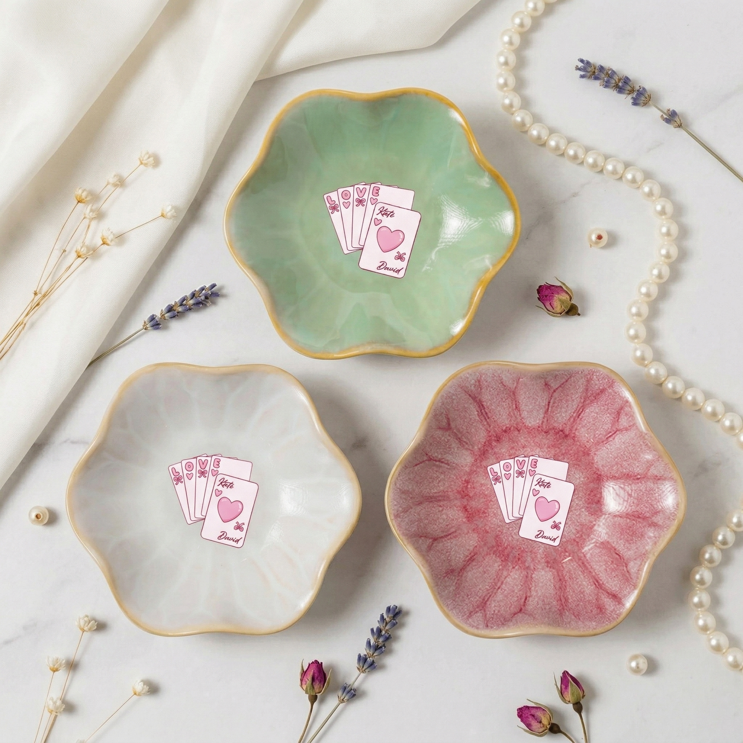 Personalized Love Flower Trinket Dish – Custom Name Center Jewelry Holder