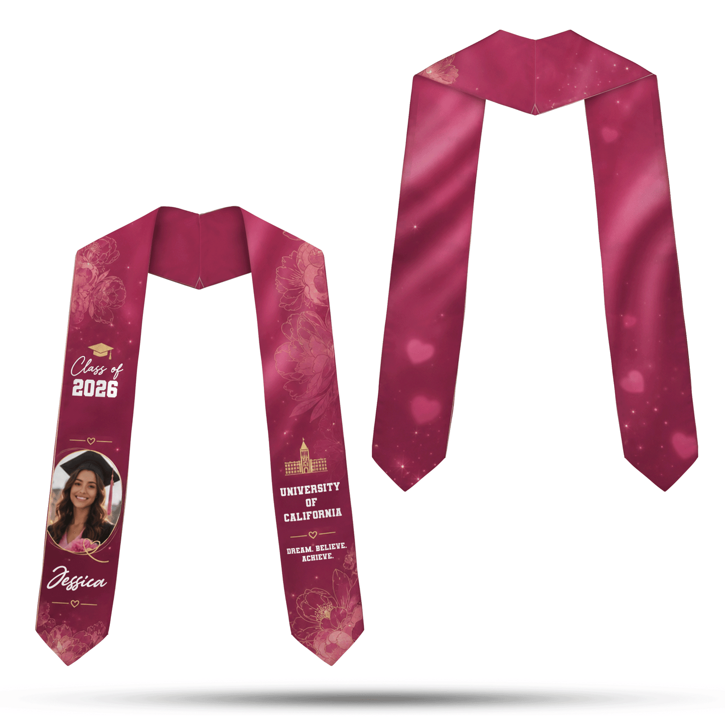 Personalized Floral Graduation Stole – Custom Photo, Name and Year